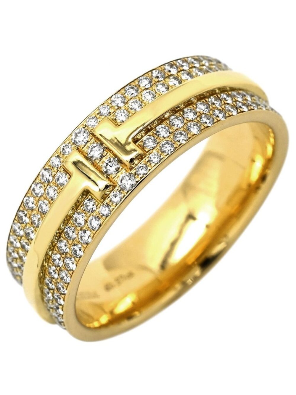 Tiffany & Co Ring T Two Wide Pave Diamond Yellow Gold T&Co YG